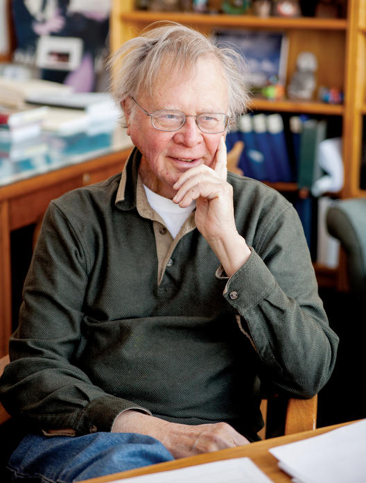 Wallace Broecker '53, '58 GSAS, the"dean of climate scientists" at his office at Lamont-Doherty Earth Observatory. Photo: Ariana Falerni